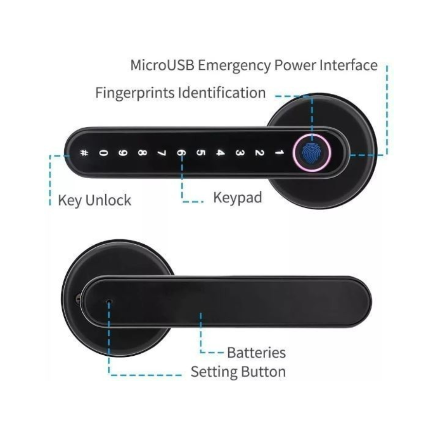 Tính năng bảo mật lên tới 4 chế độ: vân tay, chìa vật lý, mật khẩu và mở khoá từ xa bằng app Tuya hoặc SmartLife thông qua Bluetooth